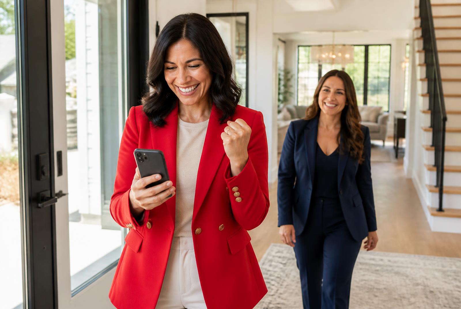 Real estate professionals celebrating a successful referral reward